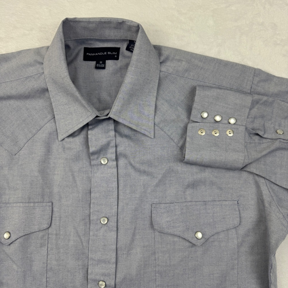 Panhandle Slim Mens Blue Western Pearl Snap Shirt Long Sleeve Yoke 15.5 x 34 M